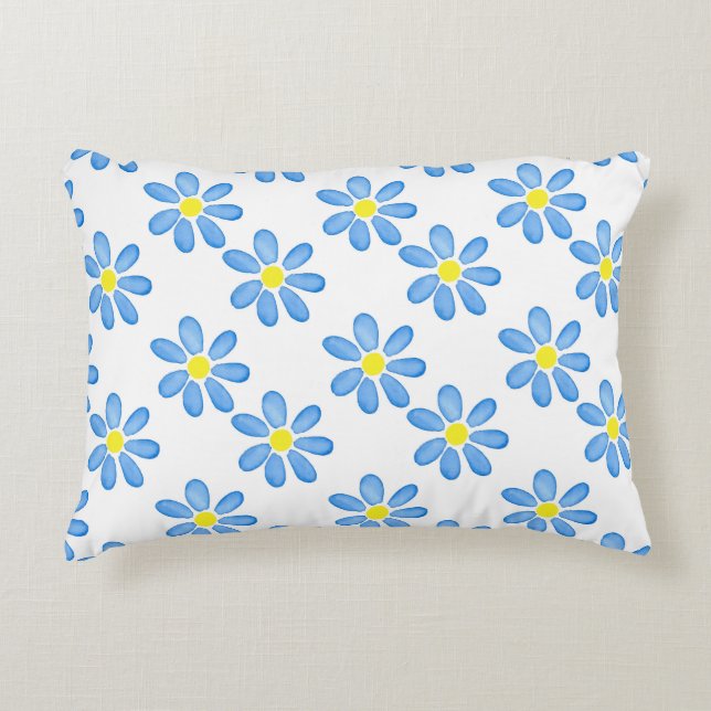 Blue Daisy Waterverf Pattern 2 Accent Kussen (Voorkant)