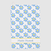 Blue Daisy Waterverf Pattern 2 Golfhanddoek (Voorkant)