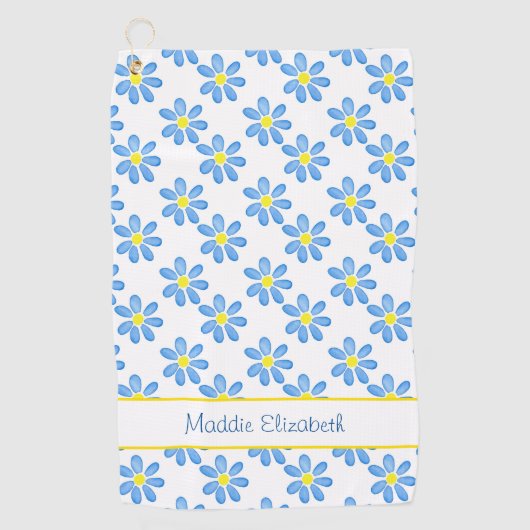 Blue Daisy Waterverf Pattern 2 Golfhanddoek (Voorkant)