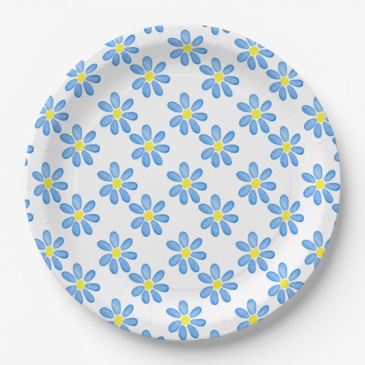 Blue Daisy Waterverf Pattern 2 Papieren Bordje (Voorkant)