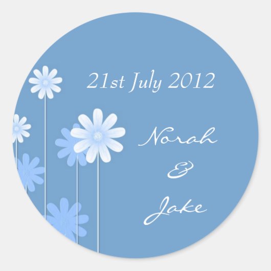 Blue Daisy Wedding Envelope Seal Ronde Sticker (Voorkant)
