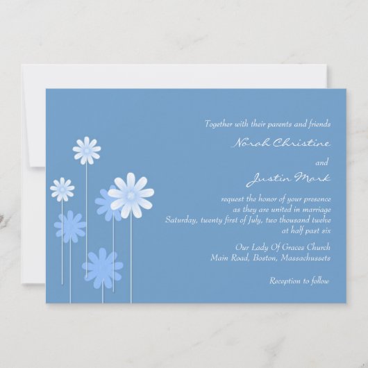 Blue Daisy Wedding Uitnodiging (Voorkant)