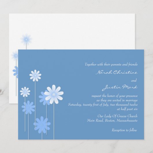 Blue Daisy Wedding Uitnodiging (Voorkant / Achterkant)