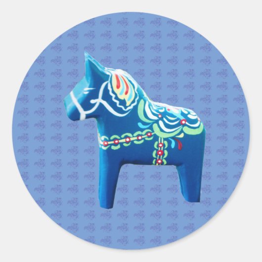 Blue Dala Horse Classic Round Sticker (Voorkant)