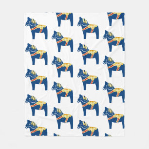 Blue Dala Horse Fleece Blanket Deken