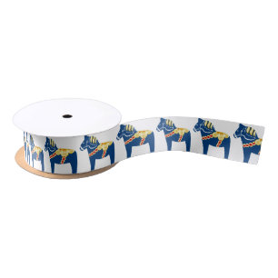 Blue Dala Horse Ribbon Satijnen Lint