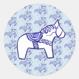 Blue Dala Horse Ronde Sticker