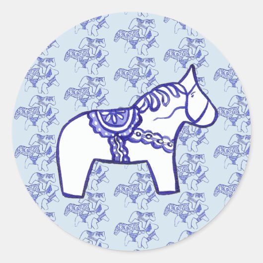 Blue Dala Horse Ronde Sticker (Voorkant)