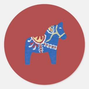 Blue Dala Horse Ronde Sticker