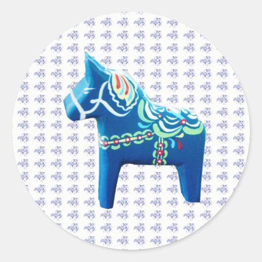 Blue Dala Horse Ronde Sticker (Voorkant)