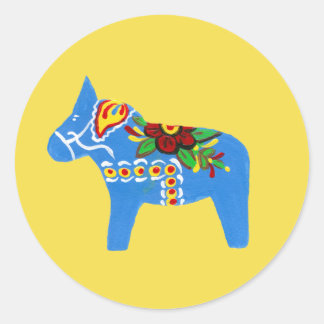 Blue Dala Horse Ronde Sticker