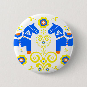 Blue Dala Horses Ronde Button 5,7 Cm