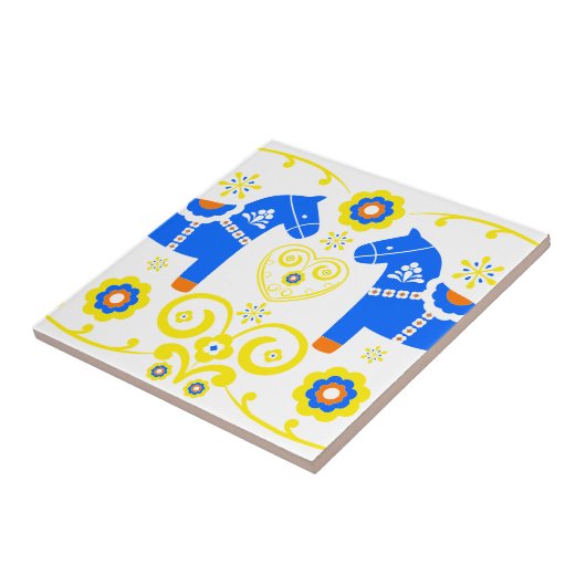 Blue Dala Horses Tegeltje (Zijkant)