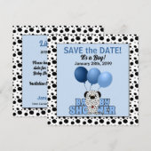 Blue Dalmatian Boys Baby shower Save The Date (Voorkant / Achterkant)