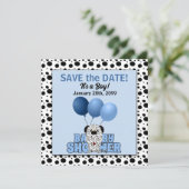 Blue Dalmatian Boys Baby shower Save The Date (Staand voorkant)