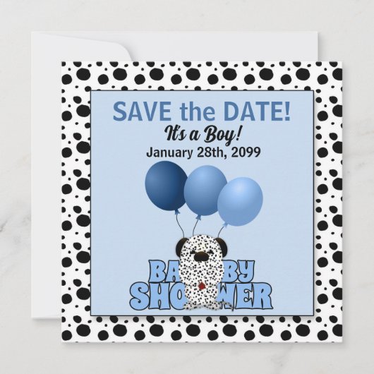 Blue Dalmatian Boys Baby shower Save The Date (Voorkant)