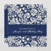 Blue Damask 60th Birthday Party Invitations Kaart (Voorkant / Achterkant)