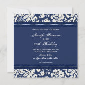 Blue Damask 60th Birthday Party Invitations Kaart (Achterkant)