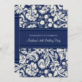 Blue Damask 90th Birthday Party Invitations Kaart (Voorkant / Achterkant)