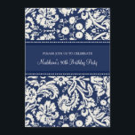 Blue Damask 90th Birthday Party Invitations Kaart<br><div class="desc">Aangepast 90th Birthday-feest-uitnodigingen in elegant donkerblauw,  crème en wit klassiek  patroon van florale vocht. Voeg jouw naam en partijdetails voor een unieke en stijlvolle uitnodiging van de verjaardagspartij toe.</div>