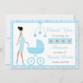 Blue Damask African American Woman Baby shower Bedankkaart (Voorkant)