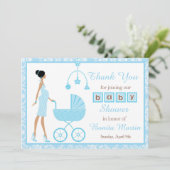 Blue Damask African American Woman Baby shower Bedankkaart (Staand voorkant)