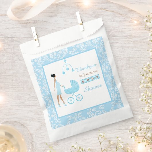 Blue Damask African American Woman Baby shower Bedankzakje (Geknipt)