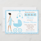 Blue Damask African American Woman Baby shower Kaart (Voorkant)
