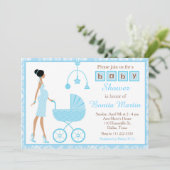Blue Damask African American Woman Baby shower Kaart (Staand voorkant)