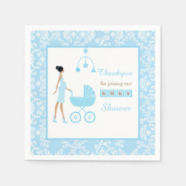 Blue Damask African American Woman Baby shower Servet