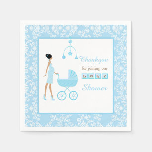 Blue Damask African American Woman Baby shower Servet