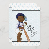 Blue Damask Afro-Amerikaanse Baby Boy Shower Kaart (Voorkant / Achterkant)