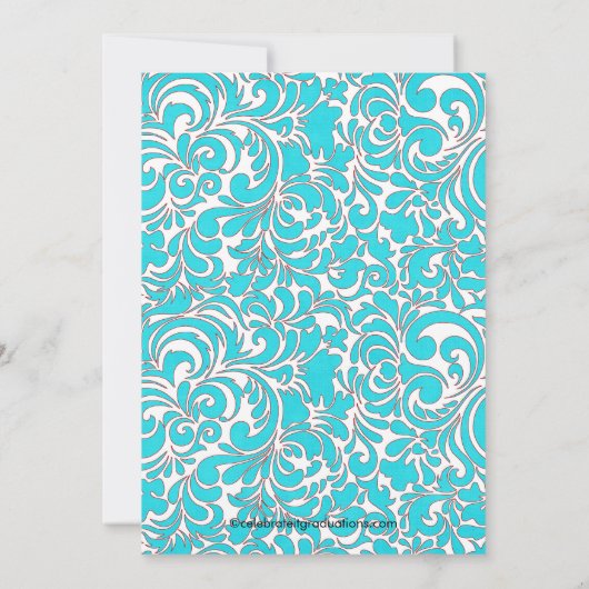 Blue Damask Afstuderen Invitation Silhouette Afstu Kaart (Achterkant)
