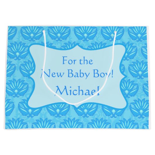Blue Damask Baby Boy Name Persoonlijk Groot Cadeauzakje (Voorkant)