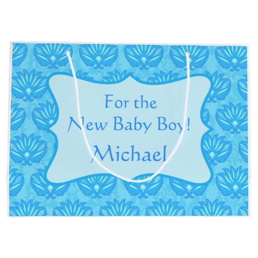 Blue Damask Baby Boy Name Persoonlijk Groot Cadeauzakje (Achterkant)