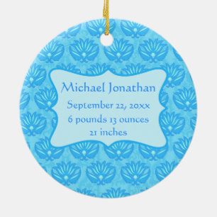 Blue Damask Baby Boy Name Persoonlijk Keramisch Ornament