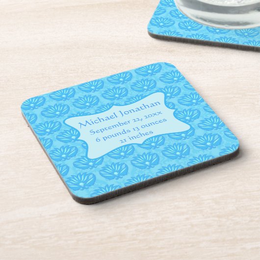 Blue Damask Baby Boy Name Persoonlijk Onderzetter (Linkerzijde)