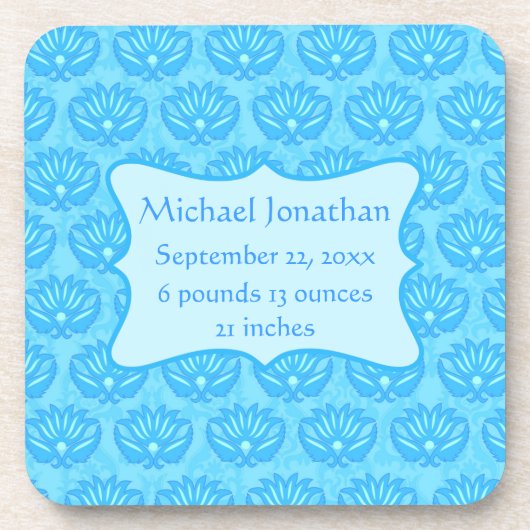 Blue Damask Baby Boy Name Persoonlijk Onderzetter (Voorkant)