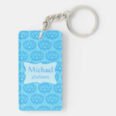 Blue Damask Baby Boy Name Persoonlijk Sleutelhanger (achterkant)