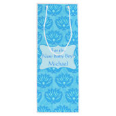 Blue Damask Baby Boy Name Persoonlijk Wijn Cadeautas (Achterkant)