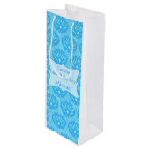 Blue Damask Baby Boy Name Persoonlijk Wijn Cadeautas (Voorkant Gekanteld)