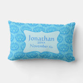 Blue Damask Baby Boy Name Persoonlijke geboorte Kussen (Achterkant)