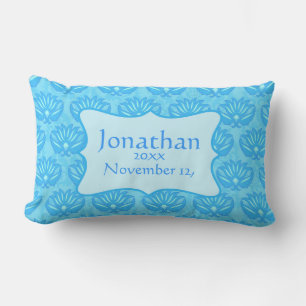 Blue Damask Baby Boy Name Persoonlijke geboorte Kussen