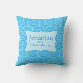 Blue Damask Baby Boy Name Persoonlijke geboorte Kussen (Achterkant)
