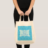 Blue Damask Baby is een jongen geboorteaankondigin Tote Bag (Voorkant (product))