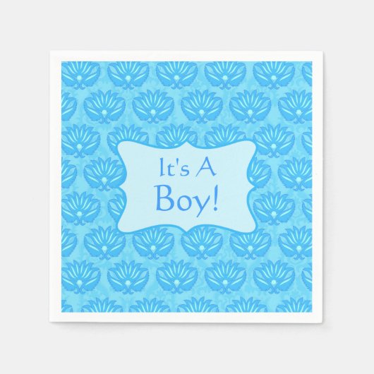 Blue Damask Baby is een jongen kondiging Servetten (Voorkant)