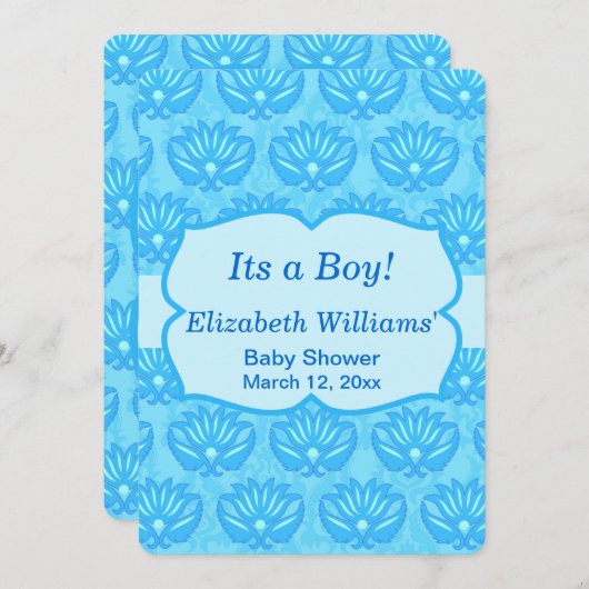 Blue Damask Baby Shower - Aangepaste uitnodiging (Voorkant / Achterkant)