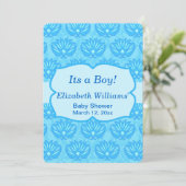 Blue Damask Baby Shower - Aangepaste uitnodiging (Staand voorkant)
