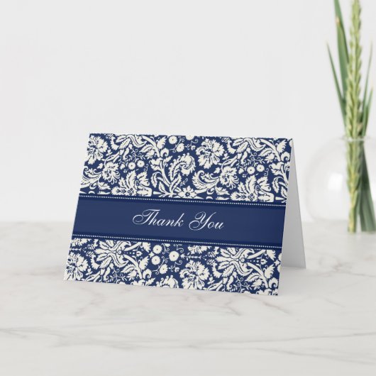 Blue Damask Baby shower Hostess Dank u Bedankkaart (Voorkant)