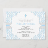 Blue Damask Baptism / Christening nodig voor jonge Kaart (Voorkant)